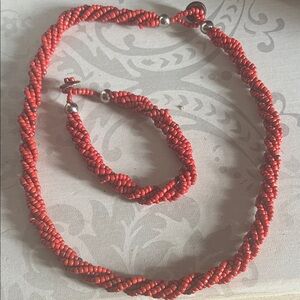 Red Beaded Necklace and Bracelet Set